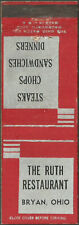 vintage ~ THE RUTH RESTAURANT ~ matchbook cover BRYAN, OH ohio picture
