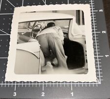 Man Butt POV Cleaning 1957 Ford CAPTION on BACK Funny Vintage Snapshot PHOTO picture