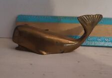 Vintage Solid Brass Whale Figurine Paperweight Figure Small Statue 4in Miniature picture
