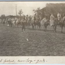 c1910s Group Horse Riding Down Street RPPC Women Mounted Police Street View A193 picture
