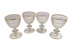 4 Vintage Indiana Glass Clear Thumbprint Low Stem Cordial Glasses Gold Trim picture