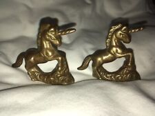 2 Vintage Collectible Solid Brass Small Unicorn Paperweight Figurine 2.5” picture