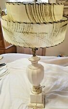 Vtg Lamp White Gold Trim 32 In Tall With Shade very pretty retro no chips picture