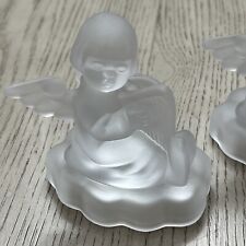 Vintage 1995 Pair Of 2 MJ Hummel Frosted Glass Candle Holder Angel Figurine picture