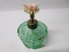 Vintage 1950's I.W. Rice Co. Japan Green Glass Atomizer Perfume Bottle with Rose picture