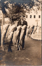 Antique RPPC Postcard Man Suit Fishing Pole Huge Fish Catch Missouri Early 1900s picture
