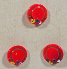 Vintage Adorable Red Glass Hat Buttons w/ Handpainted Flowers Germany US Zone picture