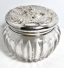 Antique Gorham Vanity Jar Powder Jar Sterling Lid Zipper Glass Beautiful picture