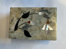 Vintage Inlaid Shell Intricate Soapstone Trinket Box Carved Design On Sides 3X2” picture