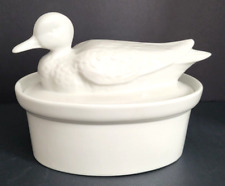 Vintage Duck Covered Soup Tureen/Casserole White Porcelain 9” x 6.5” x 8” picture