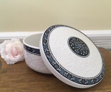 HANKOOK of S Korea Raised Floral White Ceramic Trinket Box with Cobalt Blue Trim picture