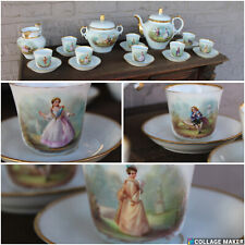 French 8 person coffee tea porcelain service portrait figural decor rare set picture