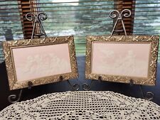 Vintage  Beautifully Framed Limoges Porcelain Pink And White Cherub Tiles. MCM picture