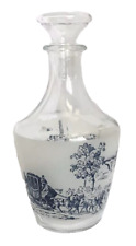 Vintage French Glass Decanter/Carafe, Country/Sea Scenery-Blue & White-W/Stopper picture