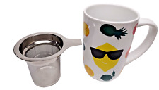 David’s Tea Tropical  Fruits Pattern Ceramic Mug 16 Oz And Steeper picture