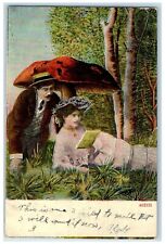 1907 Couple Romance Mushroom Toadstool Fantasy Mouth Of Seneca Antique Postcard picture