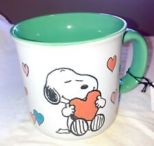 PEANUTS SNOOPY HEARTS  GREEN COFFEE OR COCOA MUG  LARGE  SNOOPY HEARTS  NEW picture