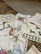 Vintage Embroidered Linens, Great Variety, Beautiful, Deer, Blue Birds, So Belle picture