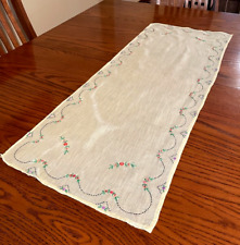 Vintage Embroidered Dresser Scarf Runner Table Runner - Sheer Yellow Muslin picture