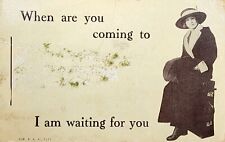 1912 Picture Postcard ~ Woman With Luggage ~ I'm Waiting ~ #-5008 picture