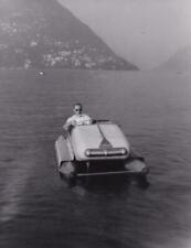 Vintage Black & White Photograph 1950's Man on Forsa Pontoon Boat in Europe picture