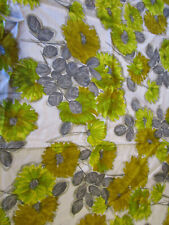 VTG 50'S Painterly Silk Floral Green grey yellow white Designer Beautiful 42x 55 picture