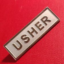 Vintage Silver-Tone •USHER• Pinback Tie Bar Lapel Badge Clergy Church Accessory picture