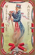 J78/ Fourth of July 4th Patriotic Postcard c1910 Fireworks Uncle Sam 304 picture
