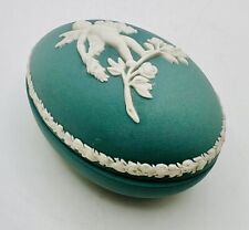 Wedgwood White Spruce Green Jasperware Egg Shaped Trinket Box Cherub On Branch picture