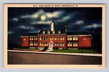 Martinsville VA-Virginia, High School Building By Night, Vintage Postcard picture