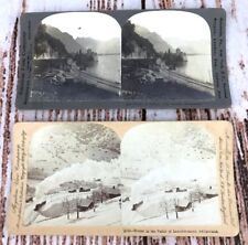 Antique Keystone Stereoview Card Lot Switzerland Castle of Chillon Train Lake picture