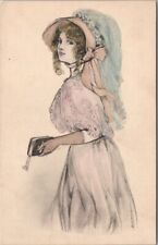 Vintage 1911 Pretty Lady HAND-COLORED Postcard with BIBLE / Vesta NEBR. Cancel picture