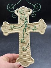 Hanging Shamrock Cross Ceramic Celtic White & Green Decorative Cross    8