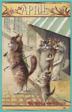 Vtg Anthropomorphic Cats Boulanger APRIL Birthday Wise Guys Antique PC UDB c1907 picture