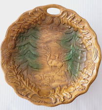 VTG Syroco Faux Wood Grain Decorative Bowl with Deer In A Pine Tree Forest picture