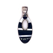 VTG Estate Navajo Sterling Silver, Mother of Pearl & Onyx Pendant 97  picture