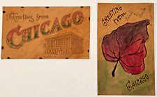 c1906 LEATHER POSTCARDS CHICAGO pair Hand Colored picture