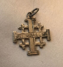 Antique Jerusalem Cross Medal Pendant silver necklace pendant 1” holy land metal picture