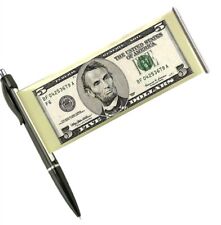 UNIQUE NOVELTY PENS Pk of 10 Ballpoint pull-out banner $5 & $10 bills Blue ink picture