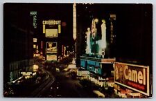 Camel Cigarettes Pepsi Cola Chevy Night Times Square New York NY Postcard Unpost picture