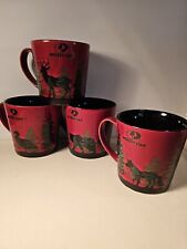 Set of FOUR Mossy Oak Red Coffee Mugs Moose Bear Wolf & Duck (2ND set) picture