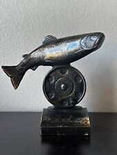 ANTIQUE AMERICANA FLY FISHING REEL TROUT UNLIMITED CAST IRON STATUE picture