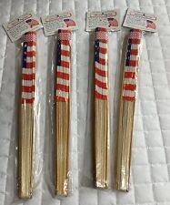 Vtg Bamboo Folding American Flag Fan 1982 Shackman NOS Set Of 4 picture