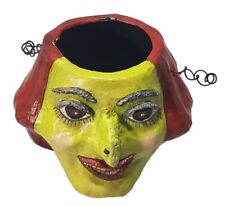 Bethany Lowe Witch Head Paper Mache Painted Pail Bucket Halloween Art Decor picture