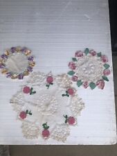 Lot Of 3 Vintage Handmade Multicolored Doilies 7.75