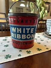 Vintage Cudahy’s White Ribbon Shorting Can With Lid And Handle. Great Colors picture