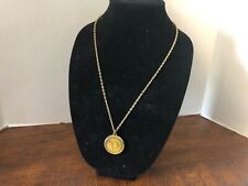 Vintage  Taurus Zodiac Medallion Pendant w/Gold Chain Bronze & Gold Tone picture