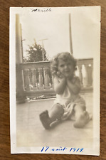 1919 Baby Toddler Infant Child Young Girl Sitting on Porch Playing Photo P10y10 picture