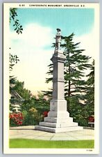 Confederate Monument Greenville South Carolina linen Postcard picture