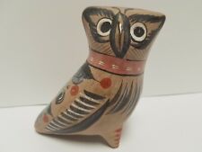 Vintage Mexican Tonala Pottery Owl Folk Art Hand-Painted Figurine Signed TBS picture